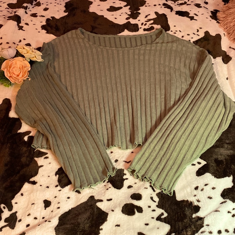 Sage Green long sleeve crop top